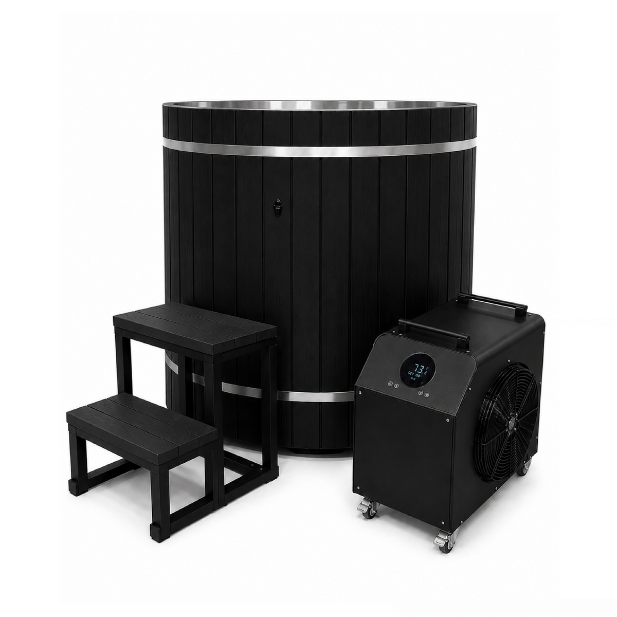Dynamic Cold Therapy 42-Inch Stainless Steel Barrel Cold Plunge — Black, Tub Only — manufacturer image 4 (chiller sold separately)