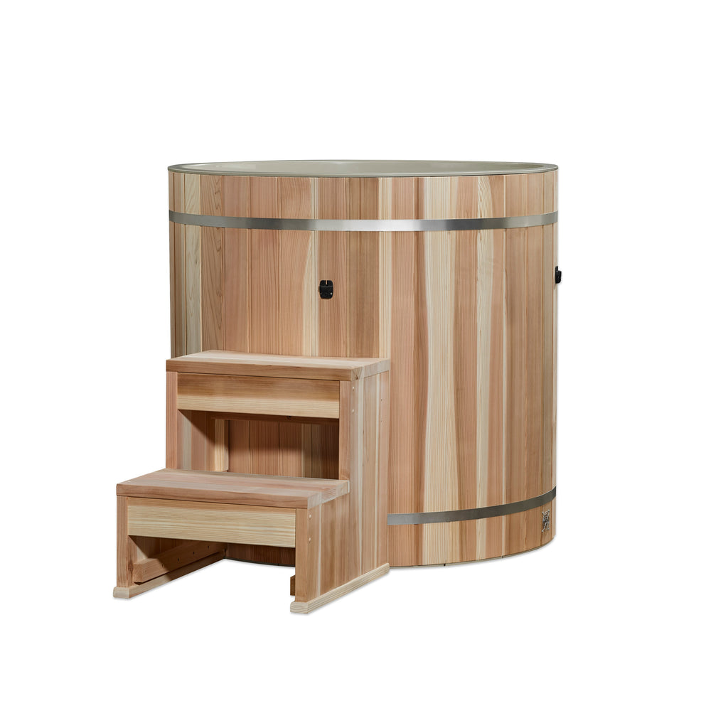 Dynamic Cold Therapy Premium Cold Plunge Tub with Chiller Compatibility – Cedar Ice Bath Barrel w/ Step & Drain System
