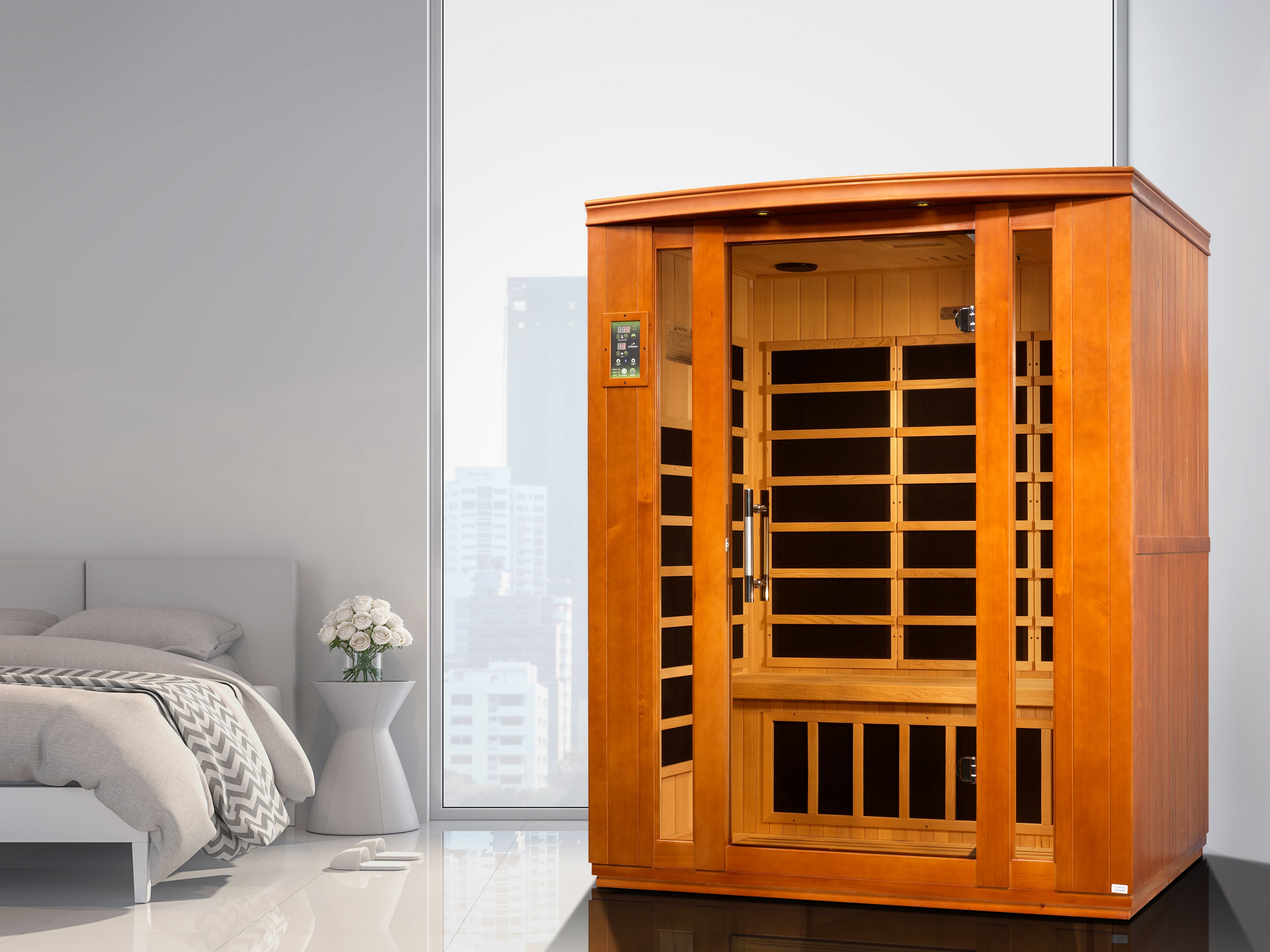 Dynamic Bellagio 2-Person Low EMF FAR Infrared Sauna | Indoor Home Sauna with Chromotherapy Lighting