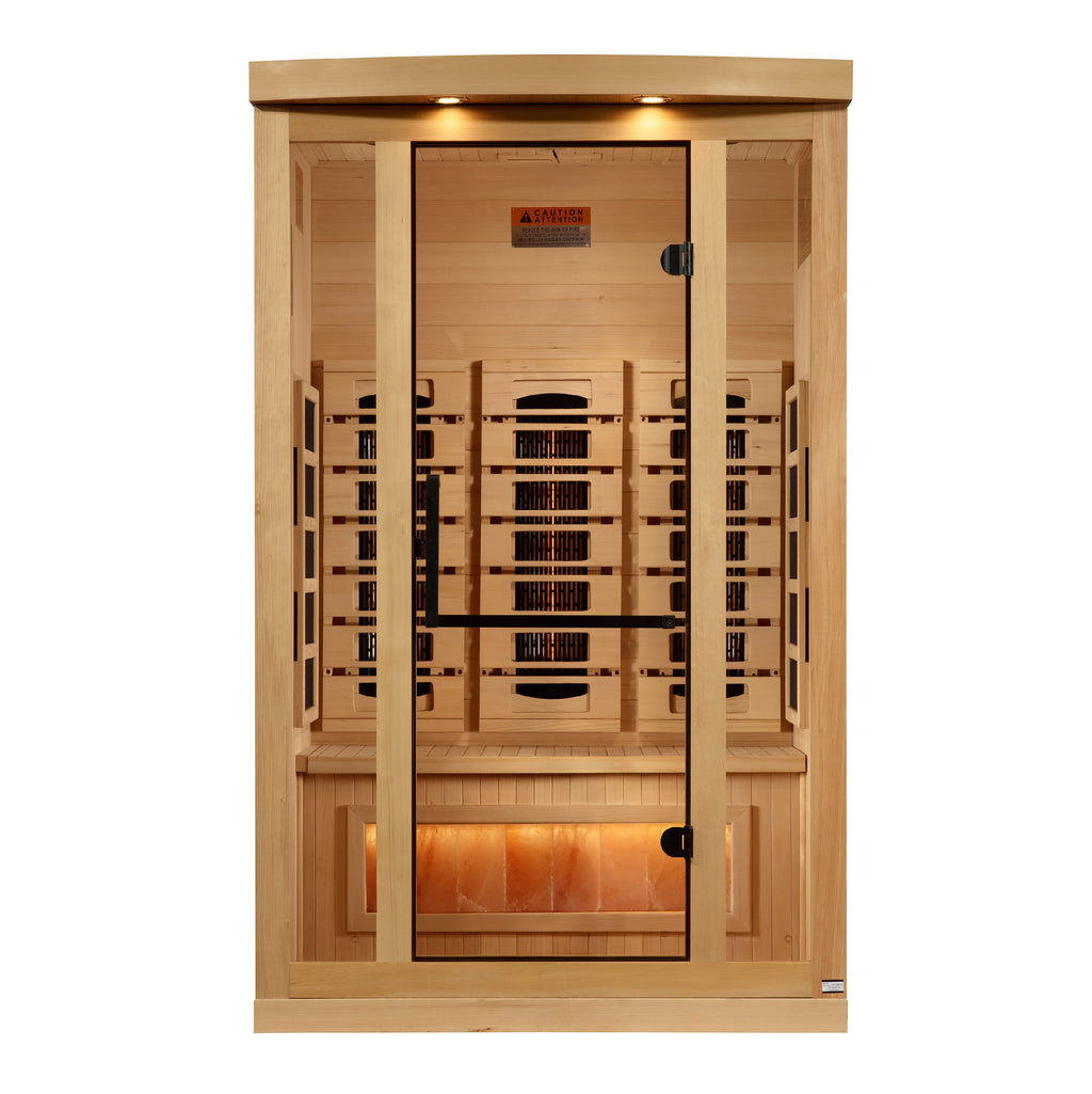Golden Designs 2-Person Full Spectrum Infrared Sauna with Himalayan Salt Bar – Near Zero EMF, PureTech Heating