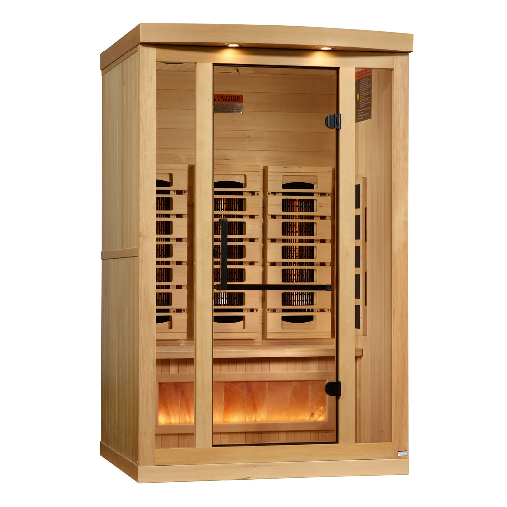 Golden Designs 2-Person Full Spectrum Infrared Sauna with Himalayan Salt Bar – Near Zero EMF, PureTech Heating