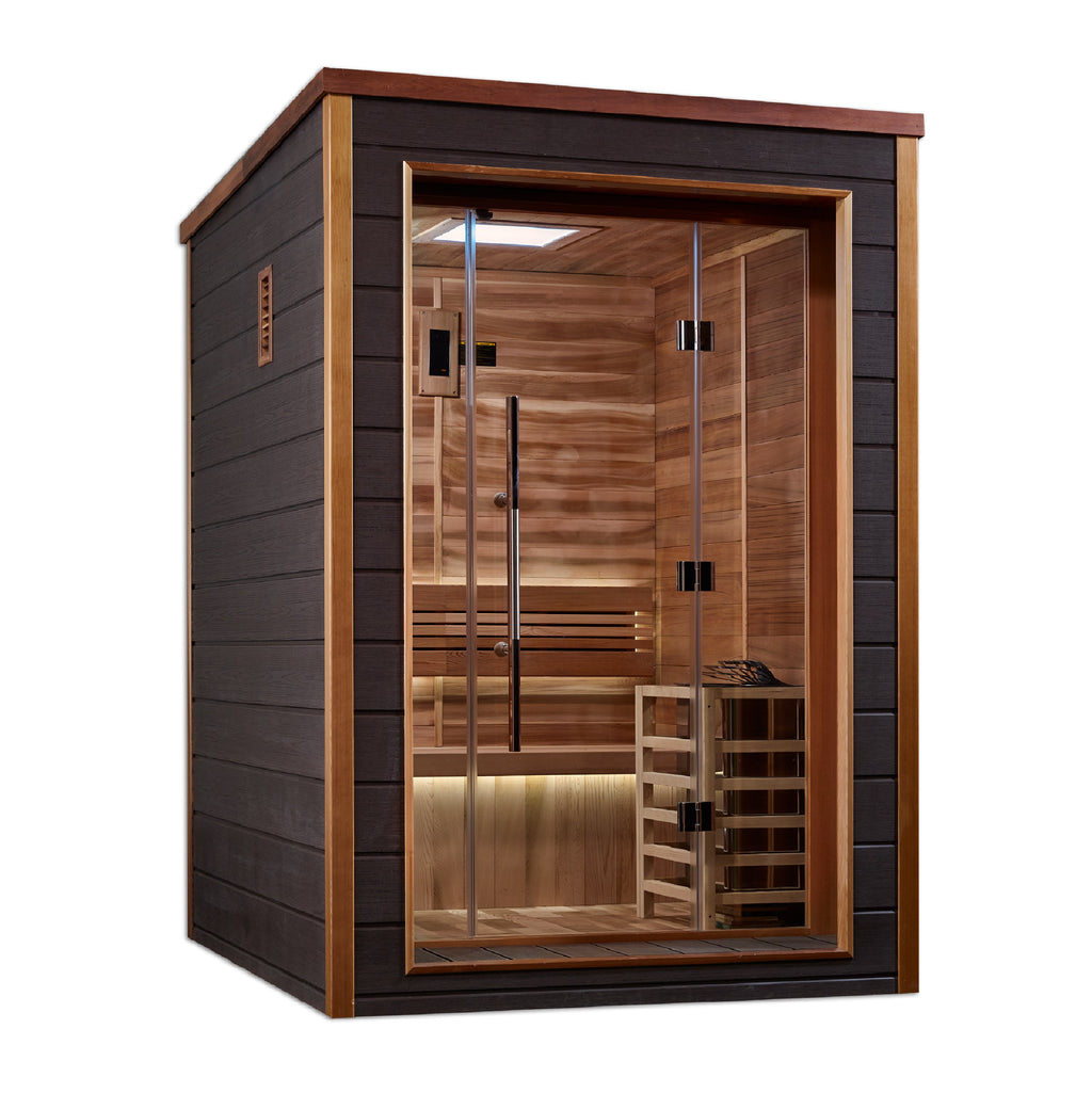Golden Designs GDI-8202-01 Narvik Outdoor Traditional Sauna – Luxury Outdoor Sauna with Harvia Stove & Modern Scandinavian Design