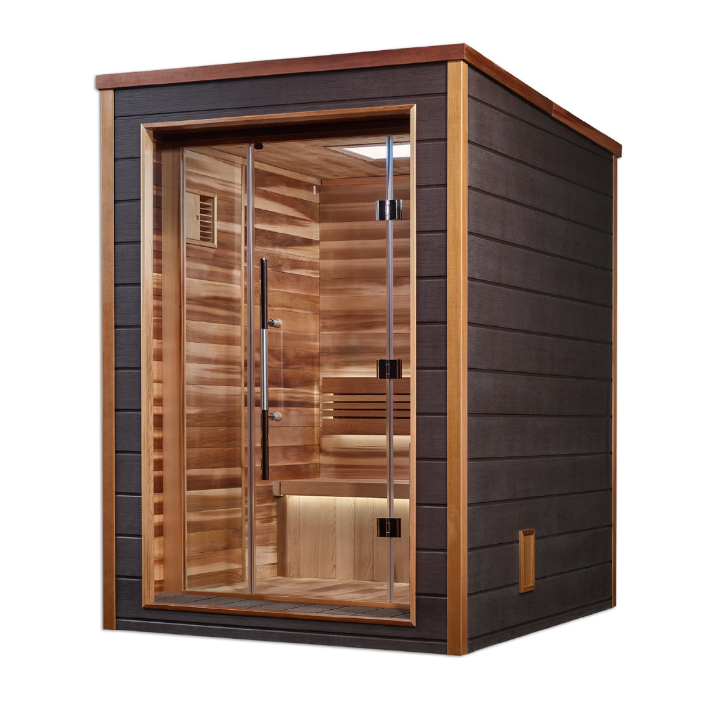 Golden Designs GDI-8202-01 Narvik Outdoor Traditional Sauna – Luxury Outdoor Sauna with Harvia Stove & Modern Scandinavian Design