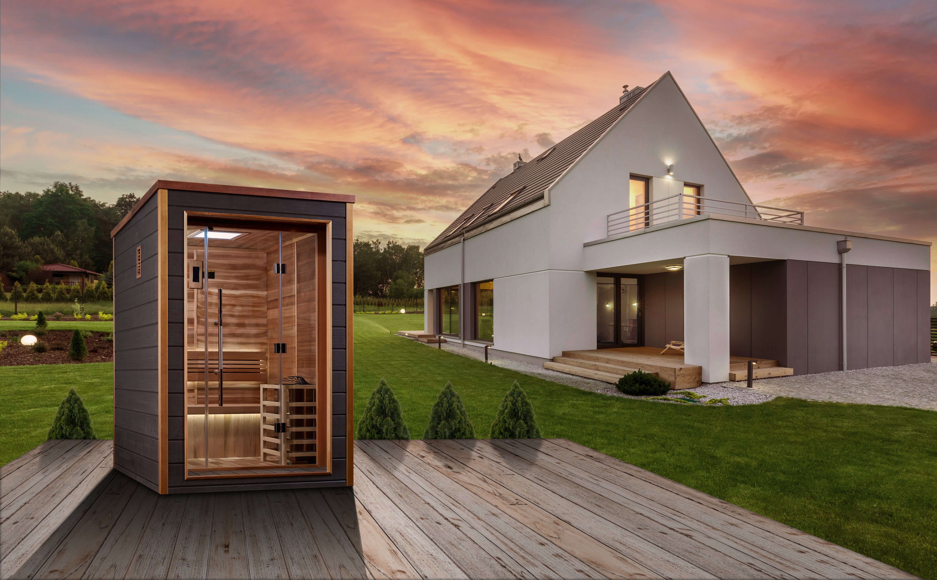 Golden Designs GDI-8202-01 Narvik Outdoor Traditional Sauna – Luxury Outdoor Sauna with Harvia Stove & Modern Scandinavian Design