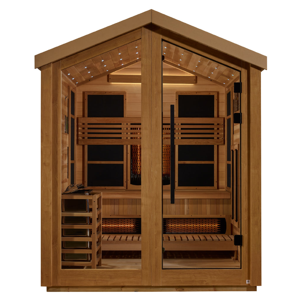 Golden Designs GDI-8523-01 Loviisa Outdoor Hybrid Sauna – Traditional Stove & Full Spectrum Infrared Luxury Wellness Cabin