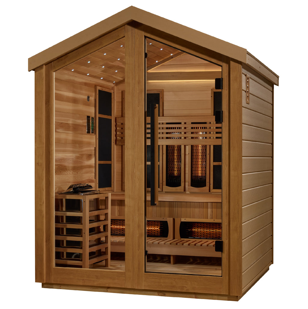 Golden Designs GDI-8523-01 Loviisa Outdoor Hybrid Sauna – Traditional Stove & Full Spectrum Infrared Luxury Wellness Cabin