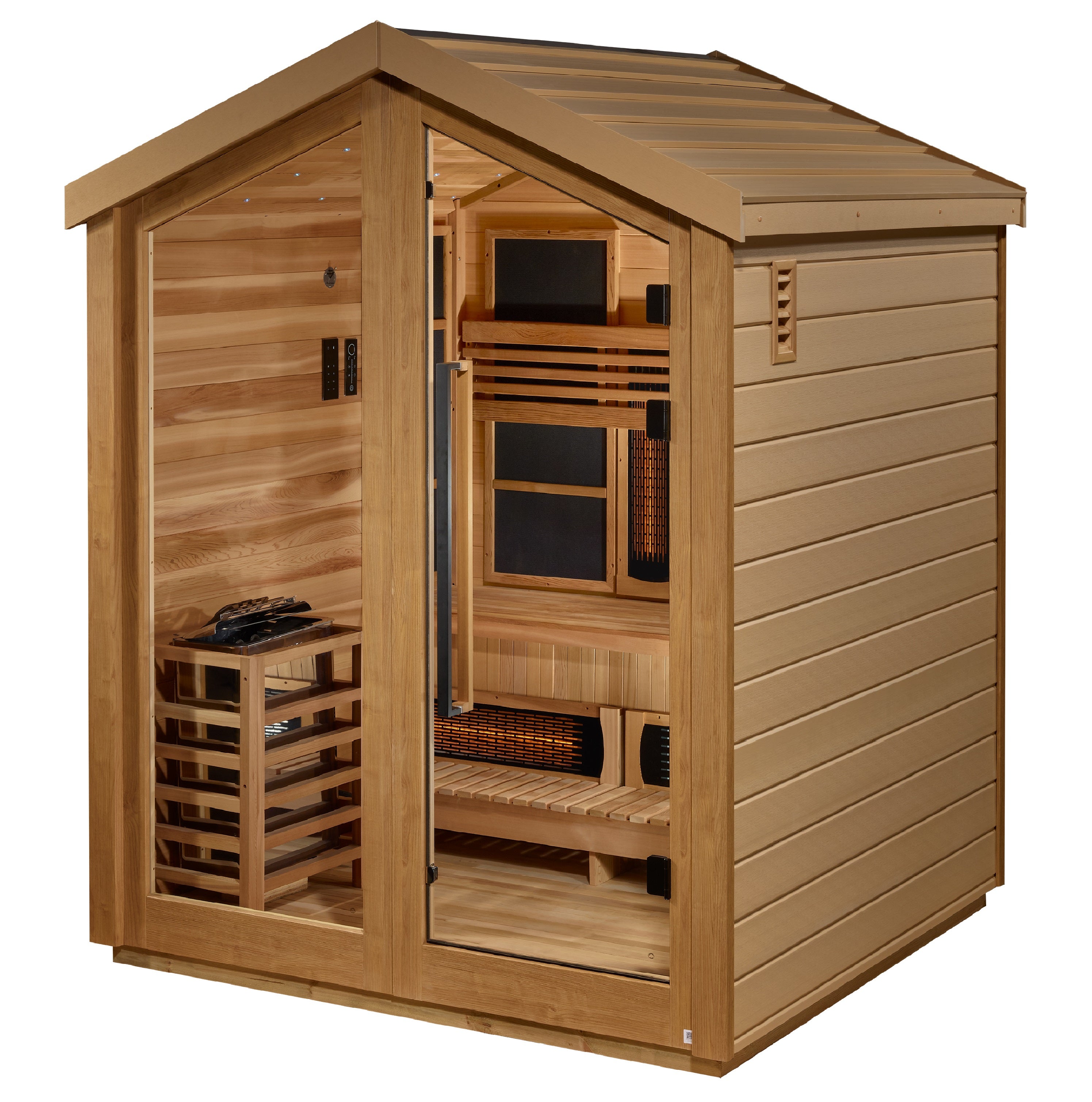 Golden Designs GDI-8523-01 Loviisa Outdoor Hybrid Sauna – Traditional Stove & Full Spectrum Infrared Luxury Wellness Cabin