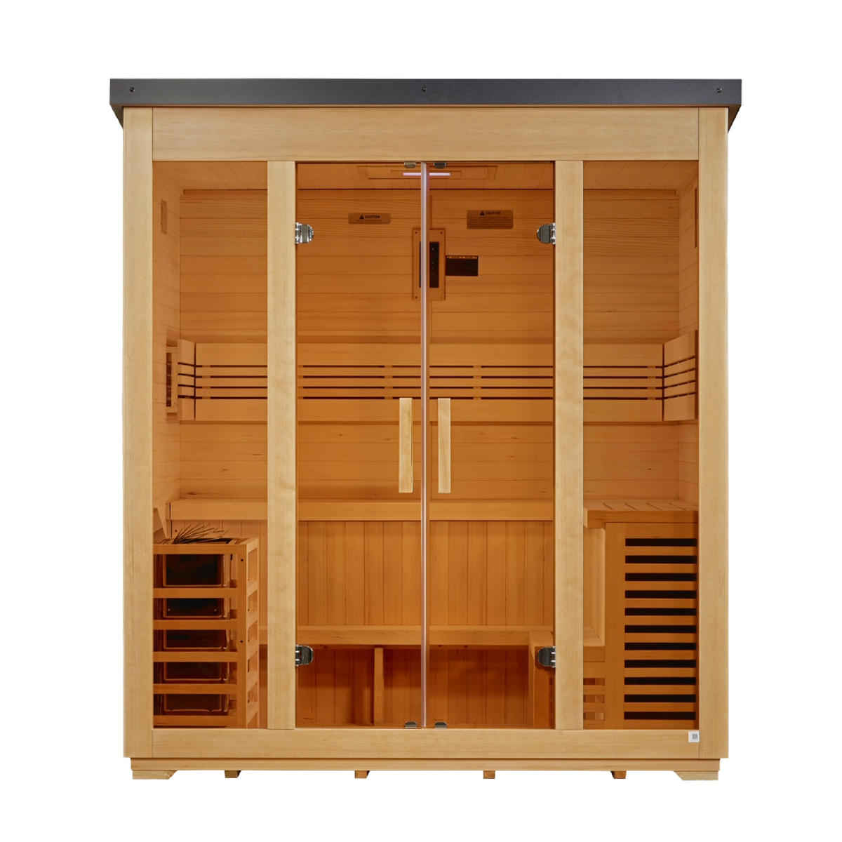 Golden Designs Vorarlberg 5-Person Outdoor Traditional Sauna — Flat Roof — front view