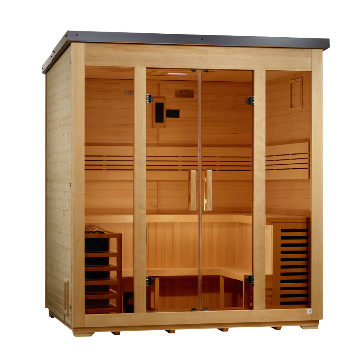 Golden Designs Vorarlberg 5-Person Outdoor Traditional Sauna — Flat Roof — left view