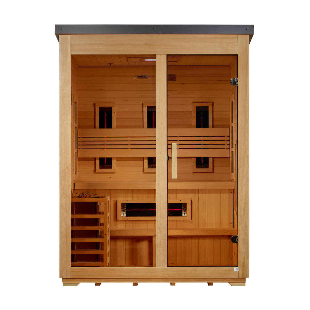Golden Designs Carinthia 3-Person Outdoor Hybrid Sauna — Flat Roof — front view