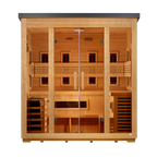 Golden Designs Gargellen 5-Person Outdoor Hybrid Sauna — Flat Roof — front view