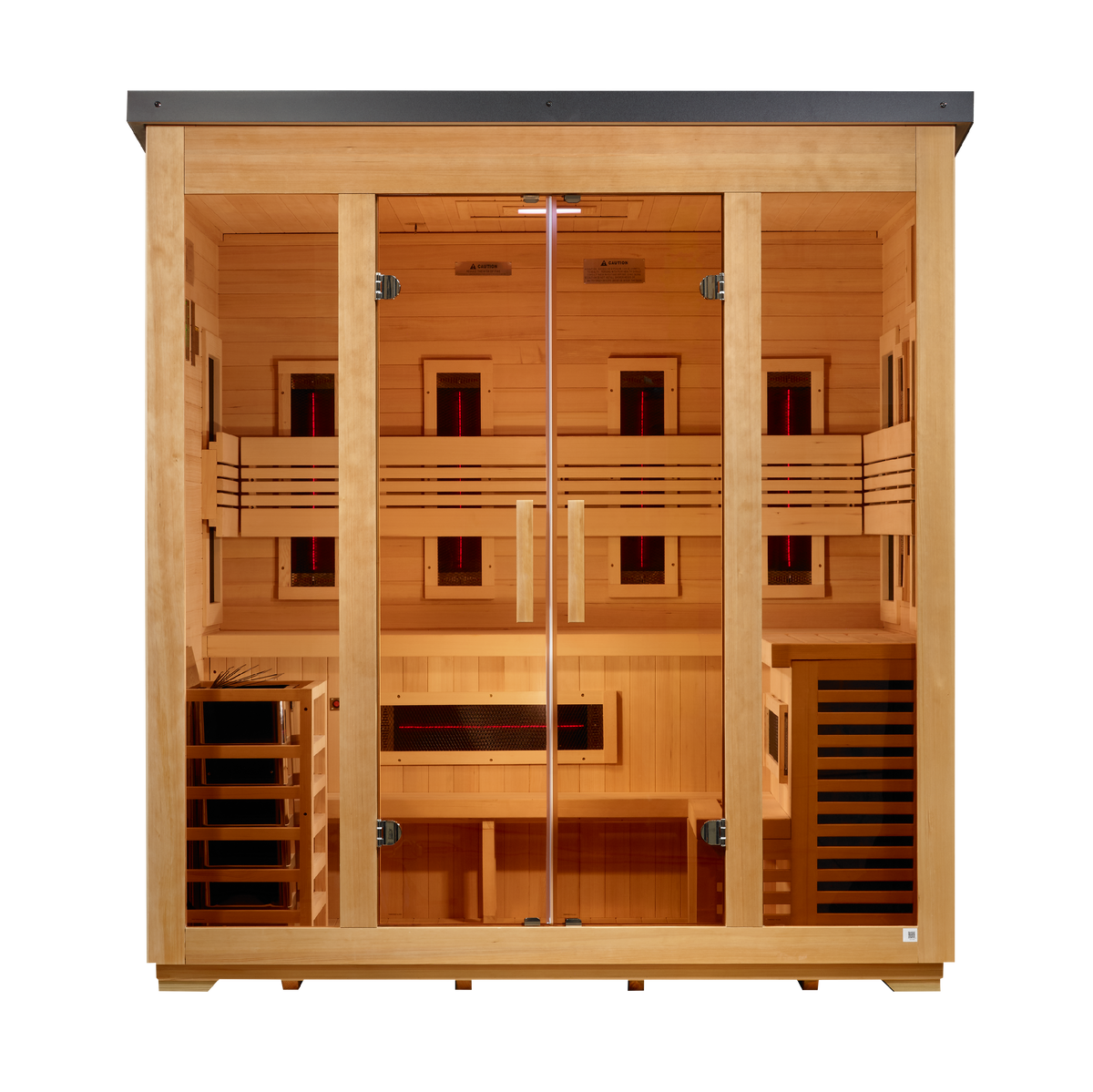Golden Designs Gargellen 5-Person Outdoor Hybrid Sauna — Flat Roof — front view