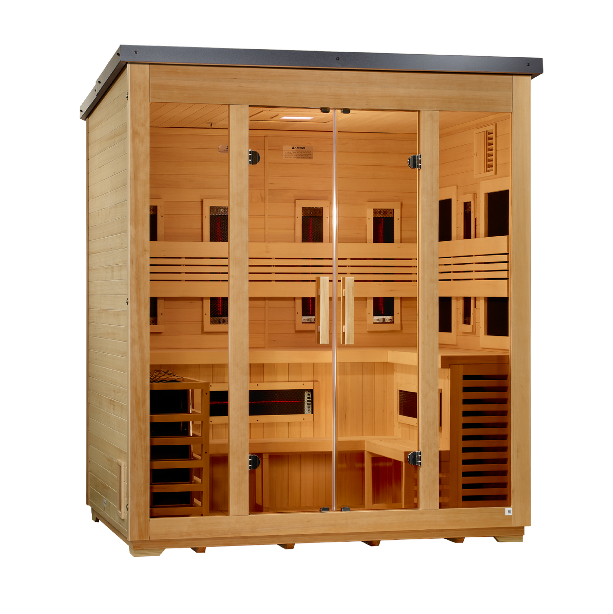 Golden Designs Gargellen 5-Person Outdoor Hybrid Sauna — Flat Roof — left view