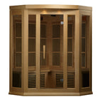 Maxxus 3-Person Corner Low EMF Far Infrared Sauna — Canadian Hemlock — front view