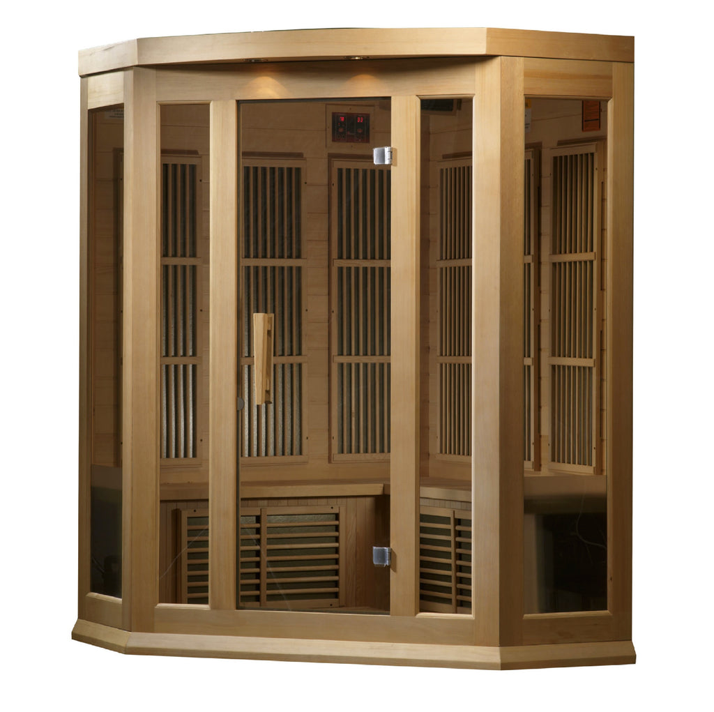 Maxxus 3-Person Corner Low EMF Far Infrared Sauna — Canadian Hemlock — right exterior view