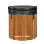 Cold plunge barrel tub with its fitted protective cover