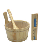 Sauna bucket, scoop, and sandglass accessories