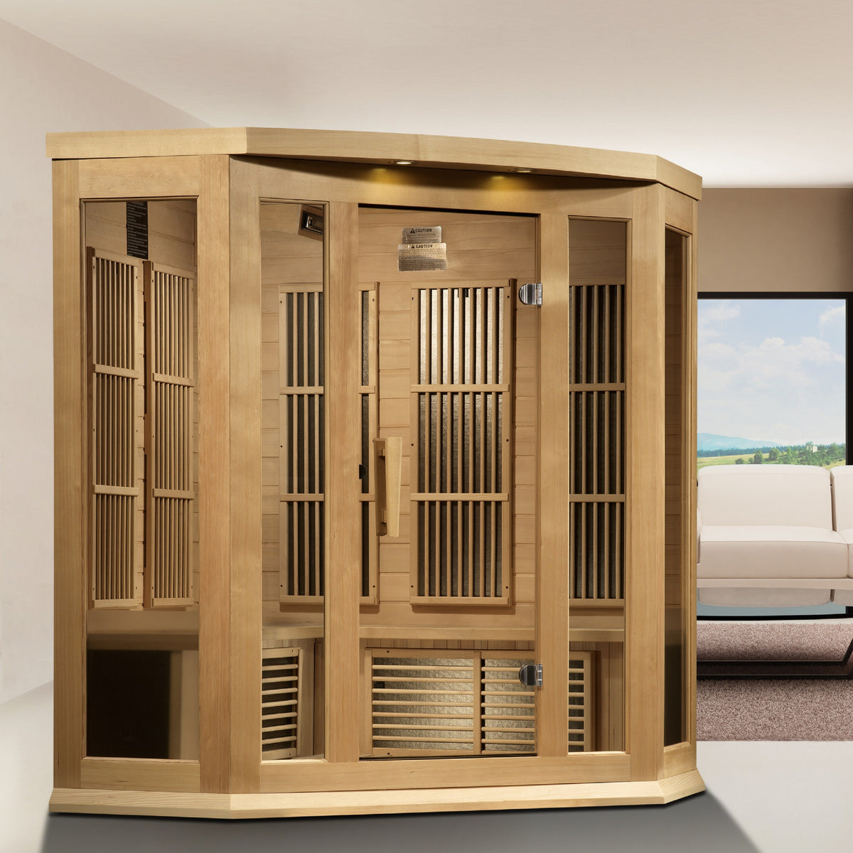 Maxxus 3-Person Corner Near Zero EMF Infrared Sauna — Hemlock — additional manufacturer view