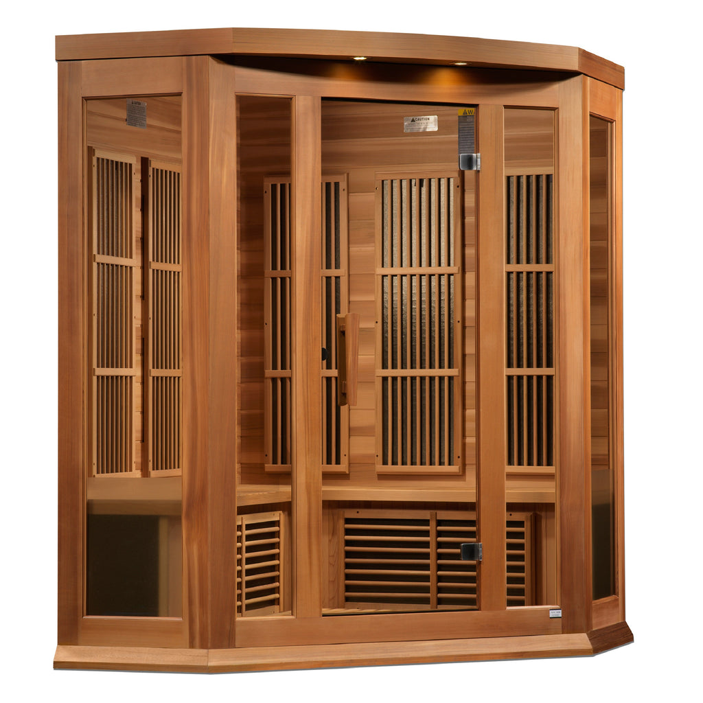 Maxxus Avignon 3-Person Corner Near Zero EMF Infrared Sauna — Red Cedar — product view