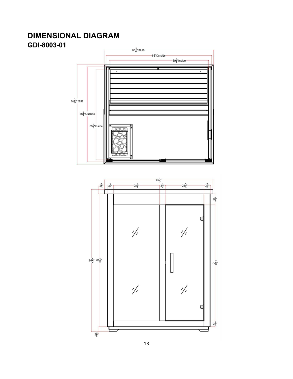 Golden Designs Arlberg 3-Person Outdoor Traditional Sauna — Flat Roof — manufacturer manual diagram
