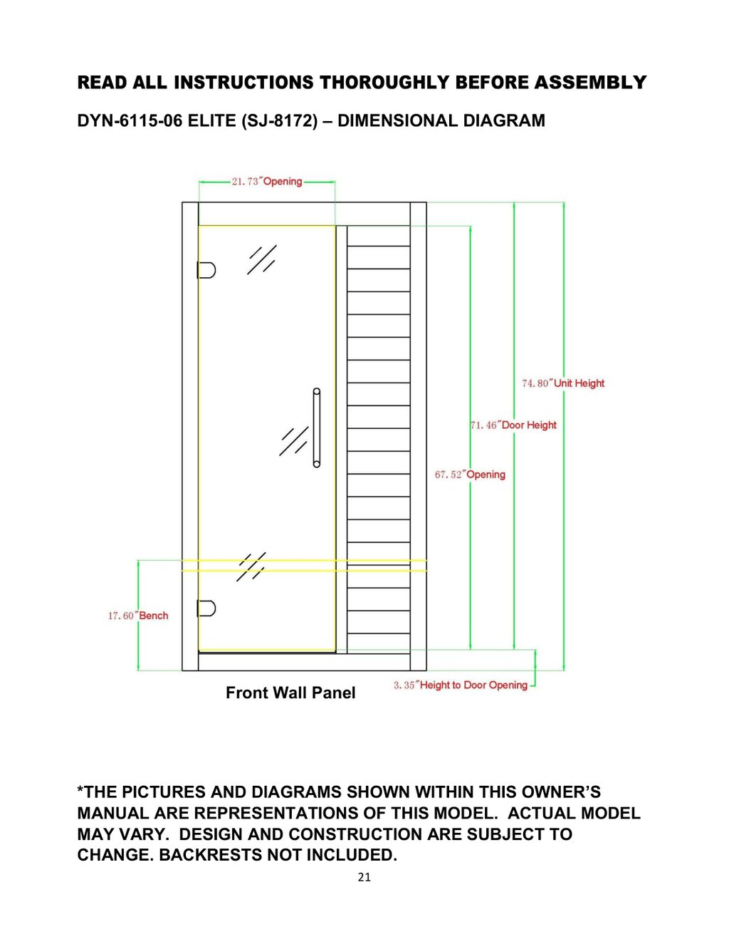 Dynamic Veneto Elite 1–2-Person Ultra Low EMF Infrared Sauna — Black — manufacturer manual diagram