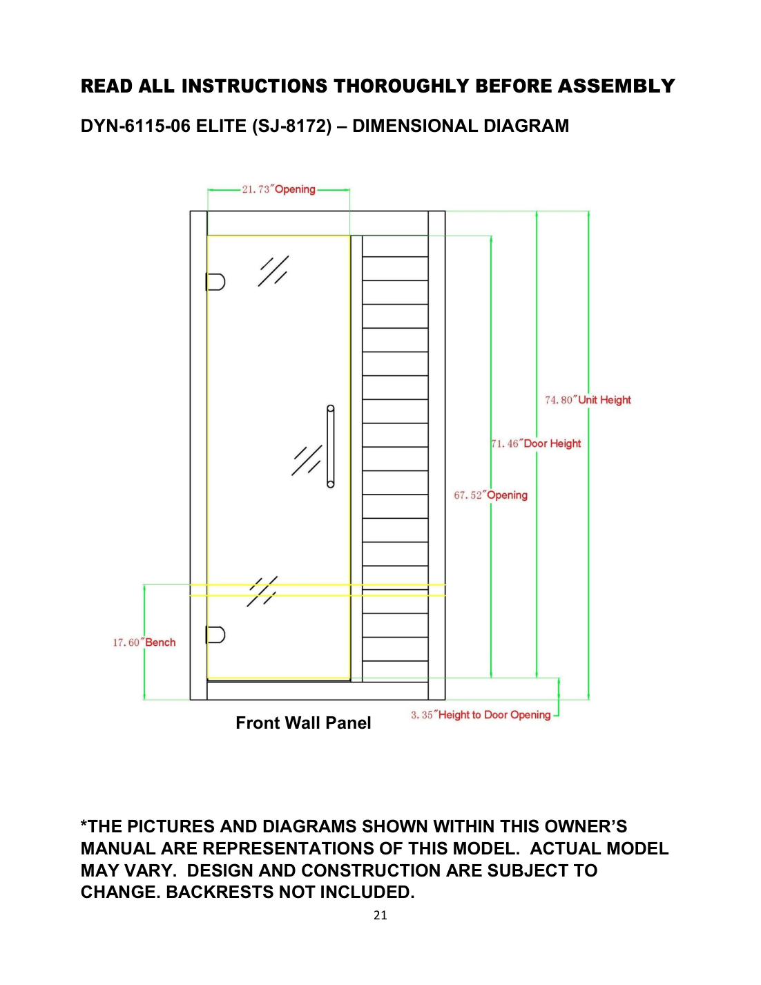 Dynamic Veneto Elite 1–2-Person Ultra Low EMF Infrared Sauna — Black — manufacturer manual diagram