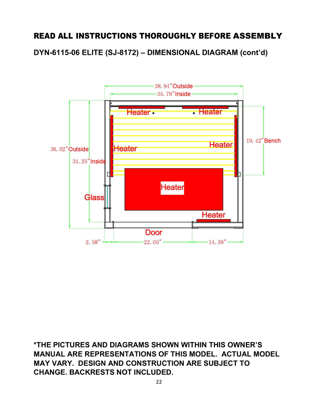 Dynamic Veneto Elite 1–2-Person Ultra Low EMF Infrared Sauna — Black — manufacturer manual diagram