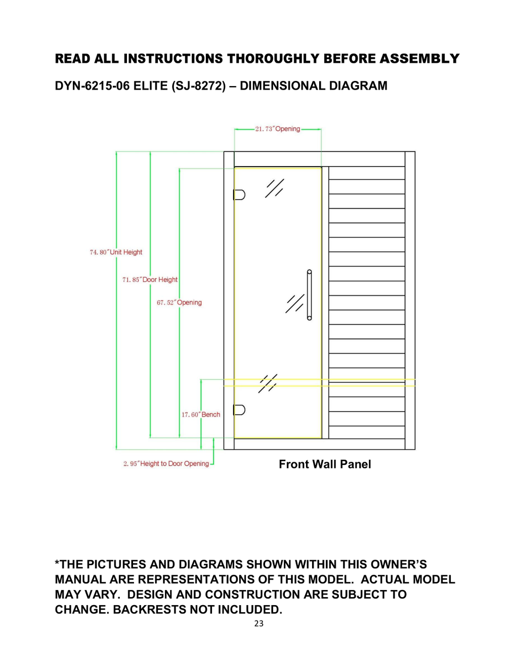 Dynamic Lucca Elite 2-Person Ultra Low EMF Infrared Sauna — Black — manufacturer manual diagram
