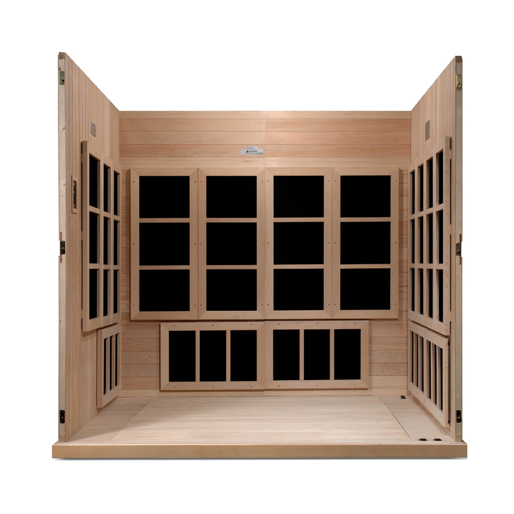 Golden Designs Catalonia 8-Person Near Zero EMF Infrared Sauna — Interior with benches removed