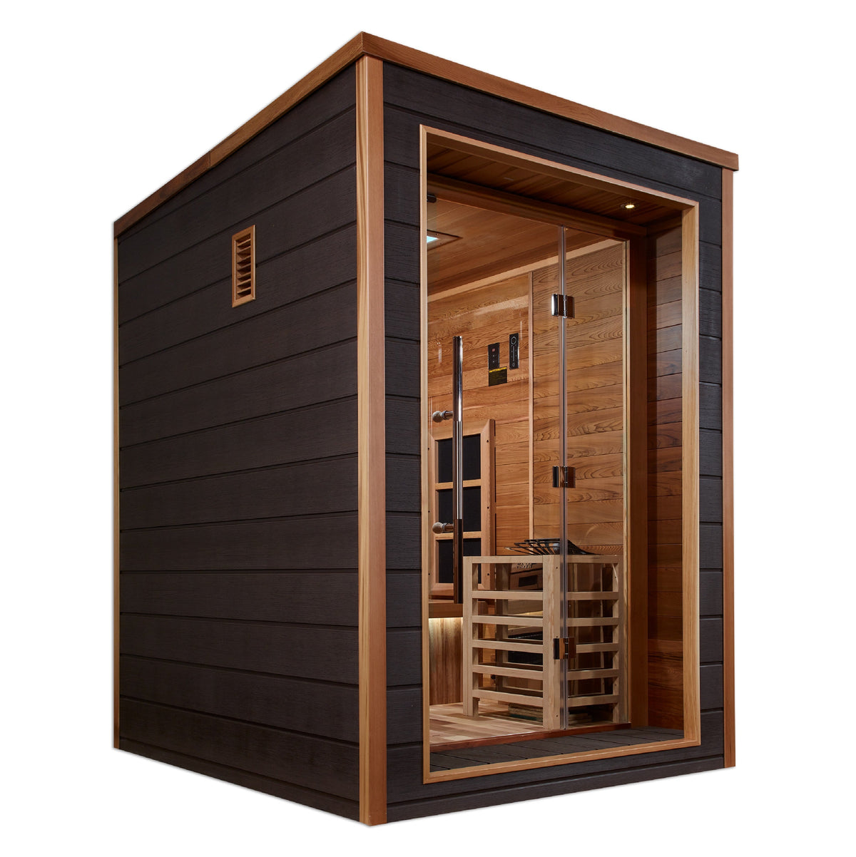 Golden Designs Nora 2-Person Outdoor Hybrid Sauna — Side exterior view