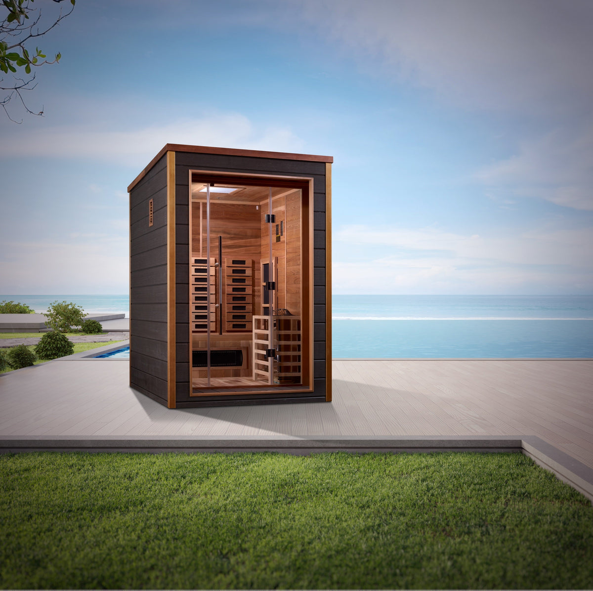 Golden Designs Nora 2-Person Outdoor Hybrid Sauna — Outdoor setting