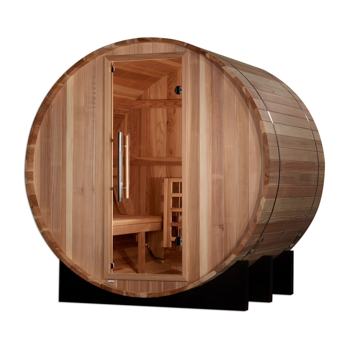 Golden Designs St. Moritz 2-Person Cedar Barrel Sauna — Alternate exterior view